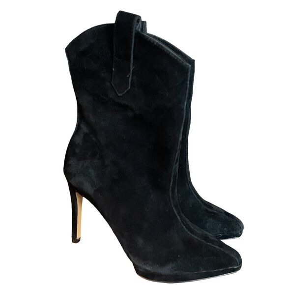 Jessica Simpson Vianne Ankle Boots Sz 6 Black Suede Pull On Pointed Toe Stiletto - Picture 1 of 7
